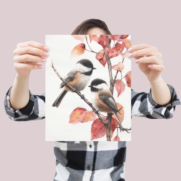 Watercolor Chickadee Bird Portrait Wall Art Print, Unframed - Charming Nature - Picture 4 of 7